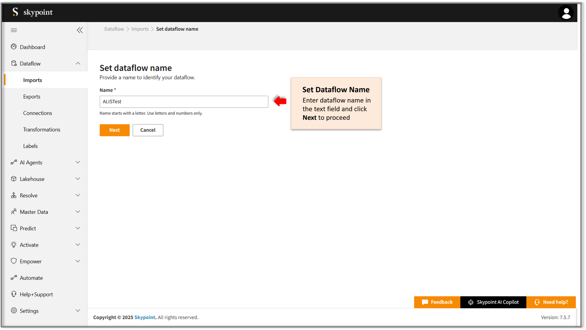 set dataflow name for alis