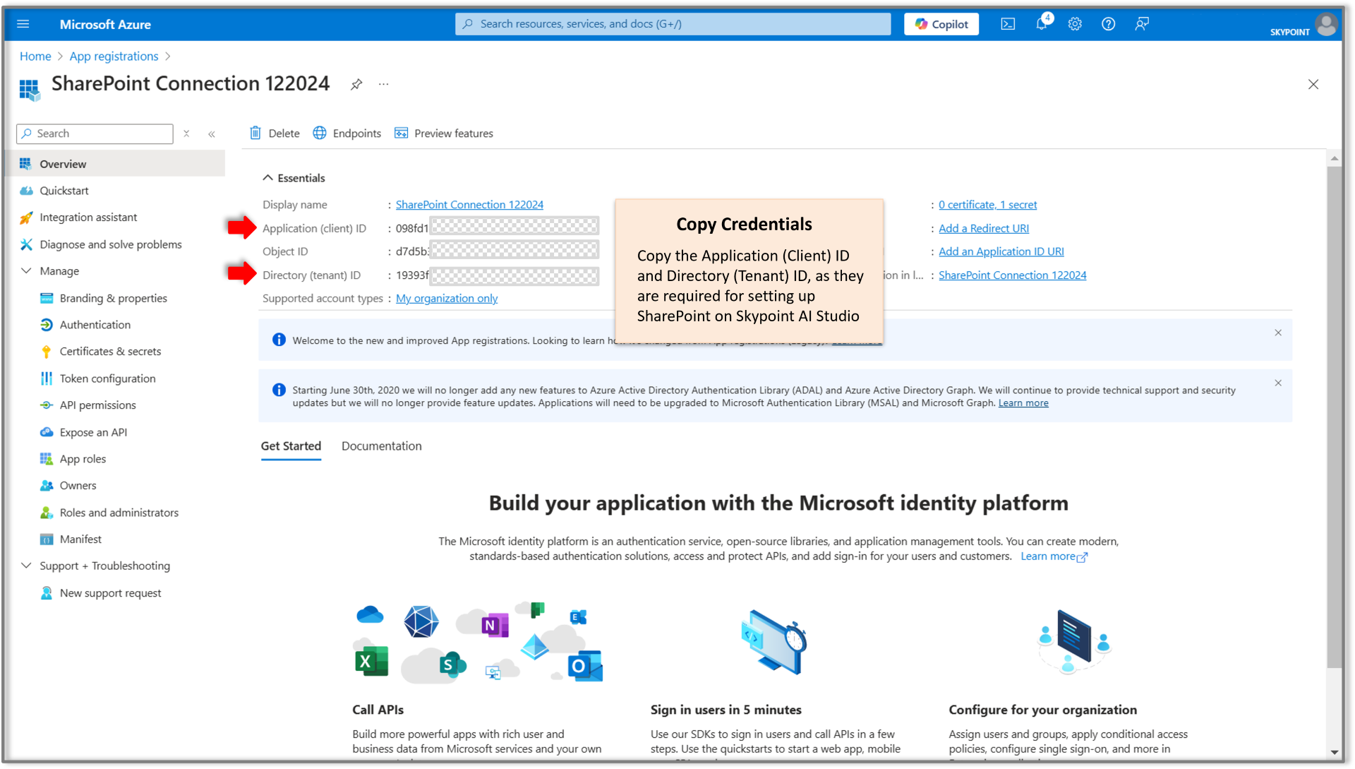 collect client id and tenant id from overview module