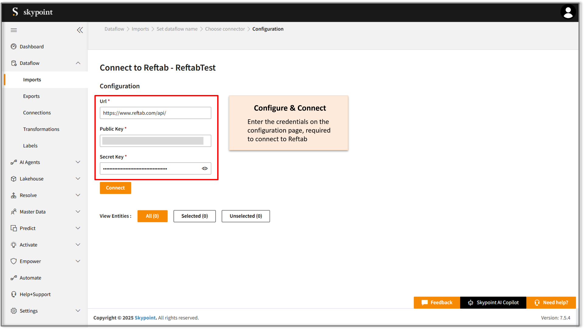 Configure details to connect reftab connector