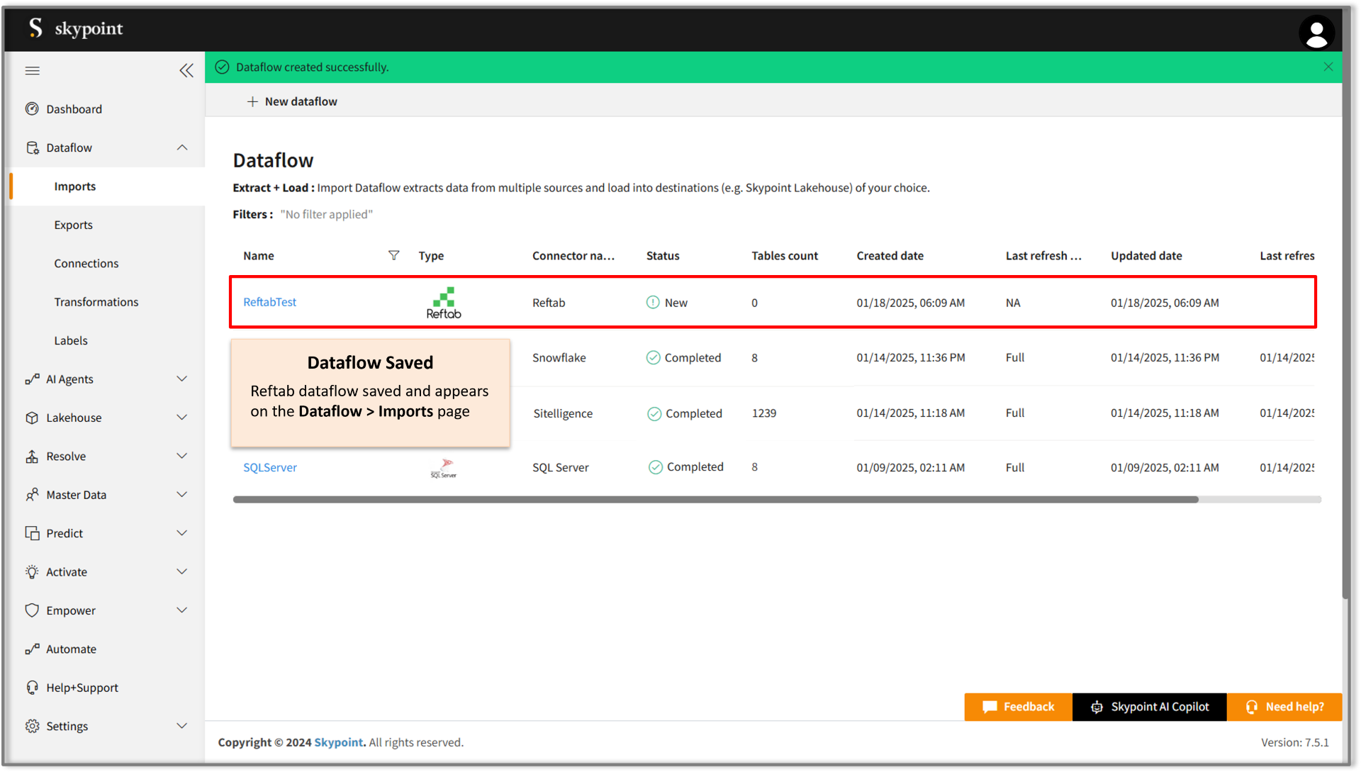 Save the reftab dataflow