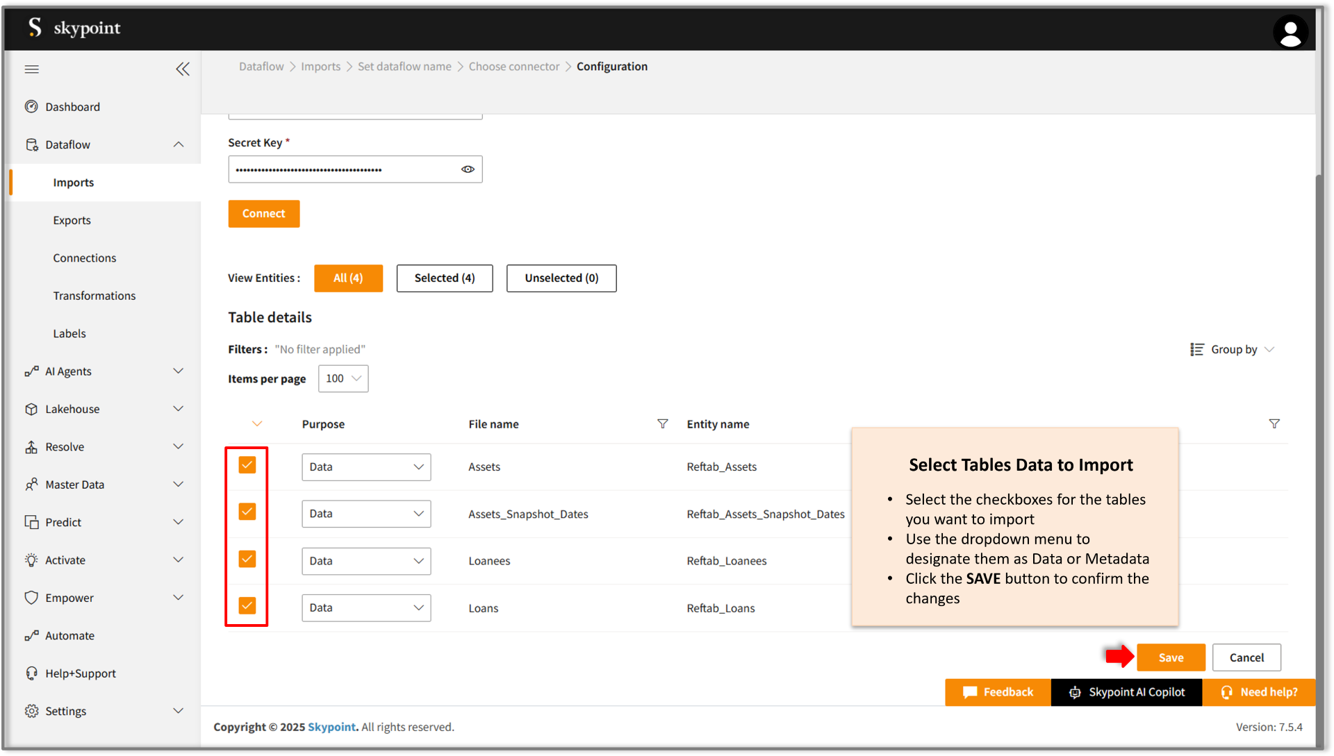 Select to import table data from reftab