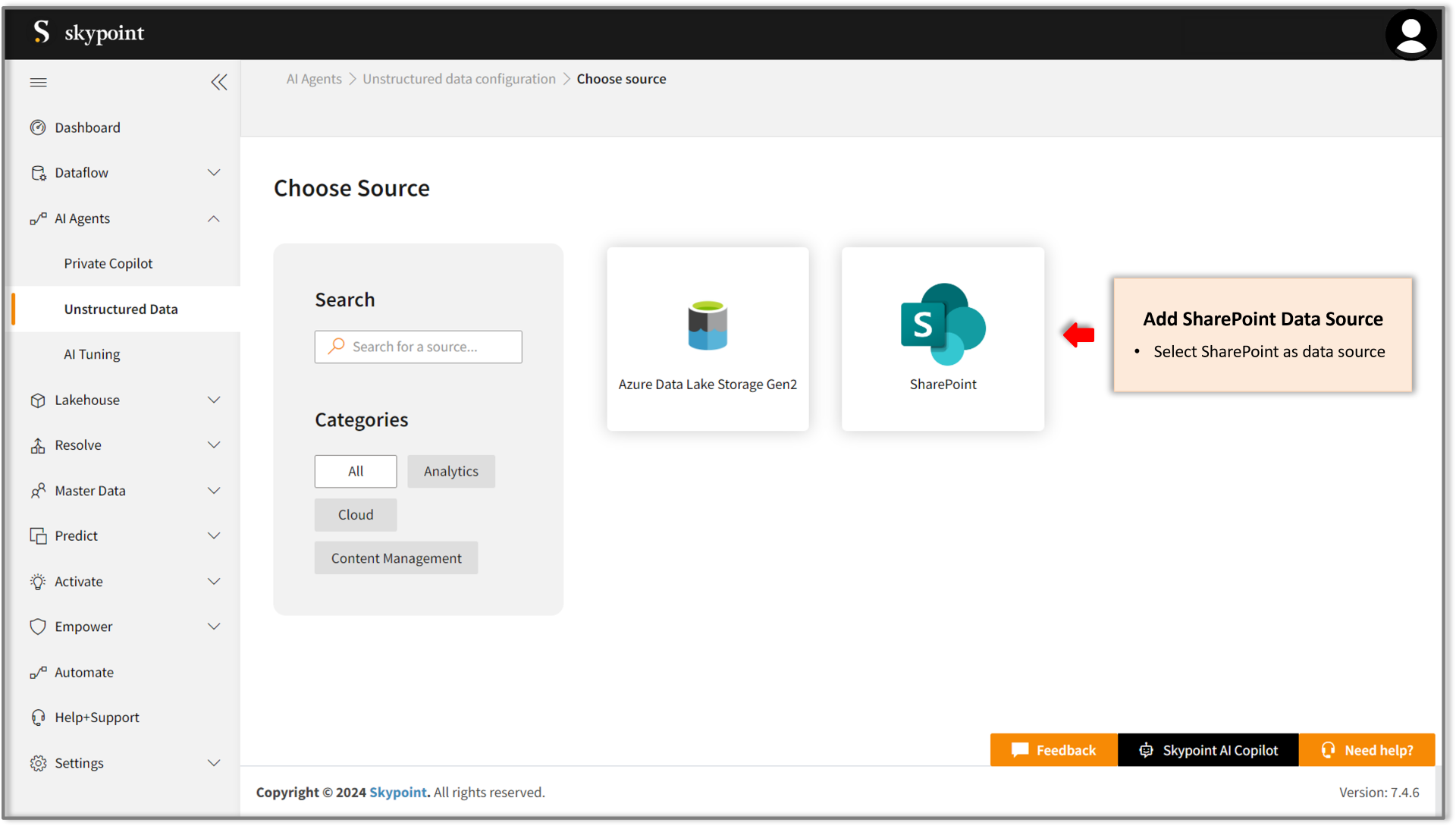 Select sharepoint as datasource